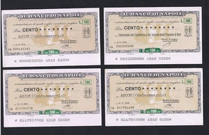 IL BANCO DI NAPOLI 4 MINIASSEGNI 100 LIRE ASCOM,COMMERCIANTI DI BARI FDS - Imagen 1 de 2