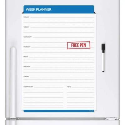 Blue WEEKLY PLANNER Fridge Board Magnetic Notice Memo & Whiteboard Pen Large A3 - Image 1 of 4