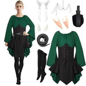 11Pcs Fairy Costume for Women Renaissance Medieval Dresses Adult Cosplay Leat... - Picture 1 of 7