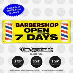 BARBERSHOP aperto 7 giorni striscione insegna barbiere vinile display bellezza parrucchiere poster - Foto 1 di 10