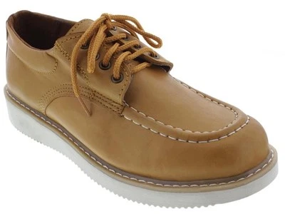 Mens Light Brown Leather Shoes Tough Durable Casual Dress Lace Up Sneakers - Image 1 of 4