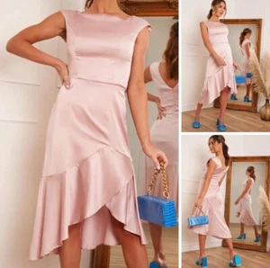 Talla 14 Chi Chi London Dip Dom Midi Vestido Escote Satén - Imagen 1 de 6