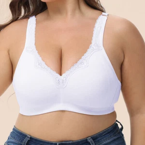 UK Plus Size Bra Cotton Rich Full Firm Support Non Wired Non Padded Bra Ladies - Picture 1 of 25