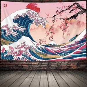 Large Japanese Tapestry Cool Ocean Wave Asian Red Sun Wall Hanging Backdrop Gift - Picture 1 of 16