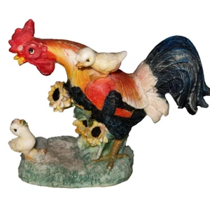 Gallo Pollitos Flores Estatuilla Resina Vintage Pollos Granja Animales Pájaros - Imagen 1 de 8