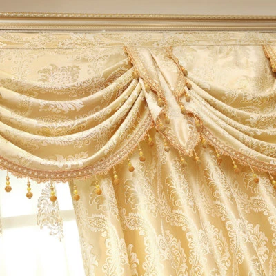 luxury French yellow embroidered yarn dyed cloth blackout curtain tulle N307* - Image 1 of 4