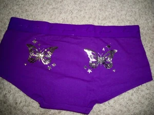 VICTORIAS SECRET BOYSHORT PURPLE FOIL BUTTERFLY LARGE NEW - Picture 1 of 2