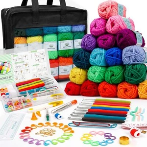 103 PCS Crochet Kit with Crochet Hooks Yarn Set, Premium Bundle Includes 1650 - Picture 1 of 8