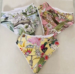 Baby Bandana Bibs May Gibbs Snuggle Pot 3 x Pack 100% Cotton Handmade New - Picture 1 of 1