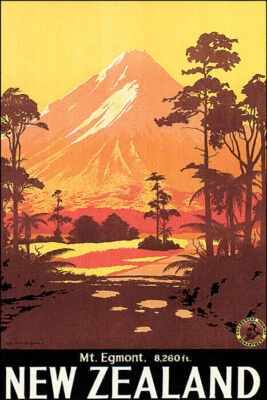 MOUNT EGMONT NEW ZEALAND VOLCANO TRAVEL NATURE VINTAGE POSTER REPRO  - Image 1 of 3