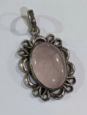 Pingente de flor de prata esterlina 925 oval rosa quartzo aberto 1 7/8" (A95) - Imagem 1 de 4