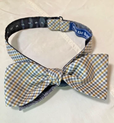 "Pajarita a cuadros vintage graduación formal boda retro forro cachemir gris amarillo 2,5""" Foto 1 de 4