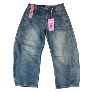 Telepatia Barrel Jeans Damen Junior 9/29 blau Vintage Wash Y2K Baggy verwaschen neu mit Etikett - Bild 1 von 11