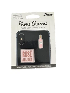 iDecoz Phone Charms Peel Stick Metal Rosé All Day Bottle Removable Reusable Set - Picture 1 of 2