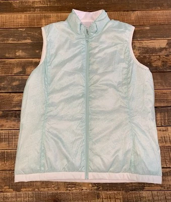 Chaleco de golf Foot Joy FJ usado en excelente estado para mujer L blanco verde azulado reversible aislado cremallera acolchada Foto 1 de 4