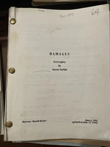 1992 Aaron Sorkin Screenplay “Damages” – Original version of “Malice’ - Picture 1 of 1