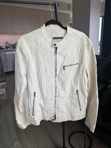 John Varvatos Leather Jacket Size Men’s Medium Off-White Size EU50 - Picture 1 of 4