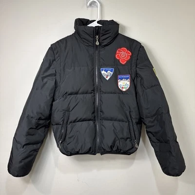 Via Spiga Down Puffer 2 en 1 Chaqueta Convertible Chaleco Parches de Esquí Negro Talla XS Foto 1 de 4