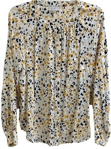 LOFT Gr. M Langarm Bluse mit Knopfleiste Rundkragen weiß mit Gepardenmuster - Bild 1 von 11