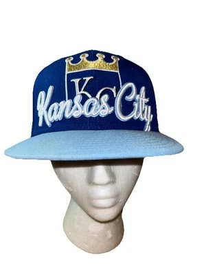 Kansas City Royals Rare Hat Cap Script Over Crown Print KC 3d Fitted 7 1/8 - Image 1 of 4
