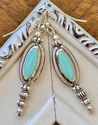 Etched Silver  & Turquoise Dangle Earrings. - Image 1 of 3