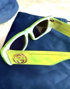 GUCCI Seasonal Icon Fluorescent Neon Lemon Lime Pearl Slim Rectangle Sunglasses - Picture 1 of 4