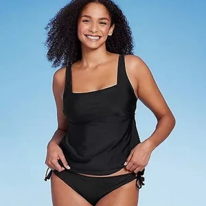 Tankini de natación Kona Sol para mujer negro oculto con aros cuello cuadrado talla S 4-6 - Imagen 1 de 6