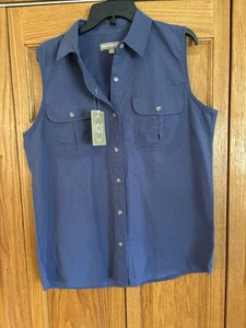 NWT Victory Outfitters Women's Sz Large Button Up Sleeveless Shirt Slate - Picture 1 of 6