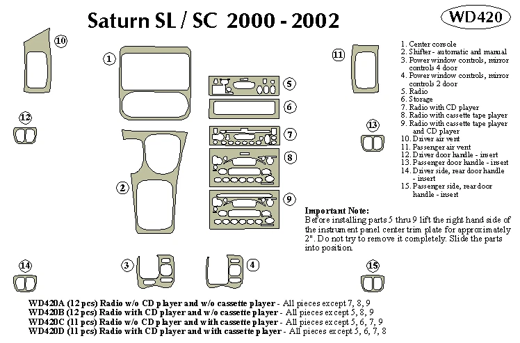KIT EMBELLECEDOR TABLERO SATURN SC 2000 2001 2002 a Foto 1 de 1