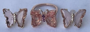 Morganique Quarz und Orissa Rhodolith Granat Schmetterling Ring und Ohrring Set - Bild 1 von 24