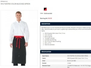 Edwards Style 9026 geteilte Bistro-Schürzen farbblockiert schwarz und rot neu mit Etikett - Bild 1 von 2
