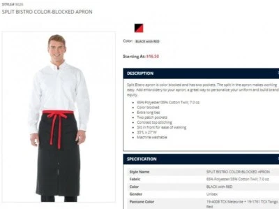 Edwards Style 9026 Split Bistro Color Blocked Black And Red Aprons NWT - Image 1 of 2