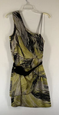 Max and Cleo 女式连衣裙 8 码黄色灰色单肩腰带 — 第 1/4 张图片