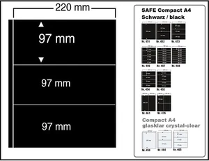 Einsteckblätter-Schwarz-A4-Compact-3-Fächer-220x97mm-SAFE-453 10x Pack - Picture 1 of 7