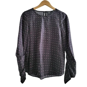 Club Monaco schwarz rosa Punkte Print Bluse Top Gr. Small geraffte Ärmel Karriere - Bild 1 von 8