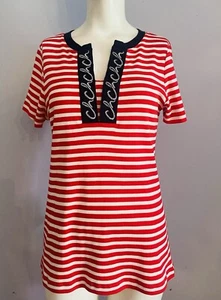 carolina herrera Stripe Tee Shirt Med Red White & Black - Picture 1 of 9