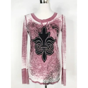 Vocal Top Womens Small Red Floral Waffle Knit Burnout Rhinestone Grunge Y2k - Picture 1 of 12