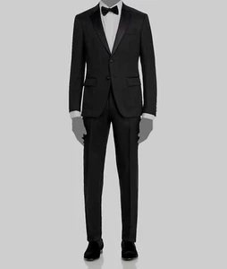 Hugo Boss Men's Black H-Huge Slim Fit Tuxedo 2-Piece Jacket Pants Suit Size 46R - Picture 1 of 3