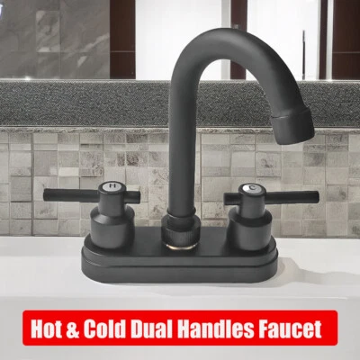 Kitchen Sink Bathroom RV Faucet Tap Water Double Handle Black Stainless Steel - Image 1 of 4