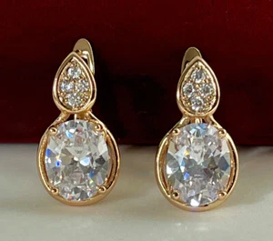 Luxus Ohrringe Creolen Zirkonia Kristall Weiß 750er Rolled Gold 18K vergoldet - Bild 1 von 5