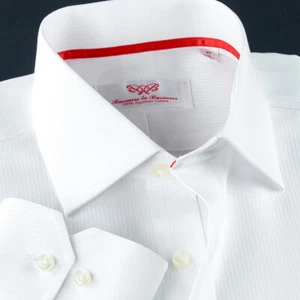 White Stripe Formal Business Dress Shirt Red Trim Inner Lining Single Cuff Smart - Picture 1 of 12