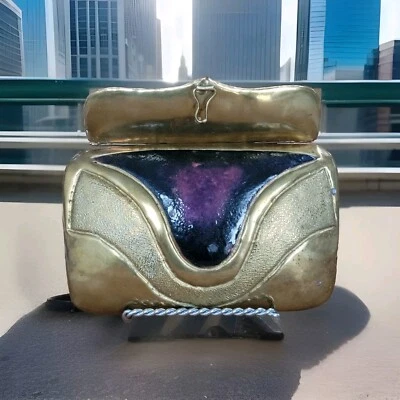 Antique MEX Enameled Gold Tone Brass Copper Jewelry Handbag Purse Signed.OBO - Image 1 of 4