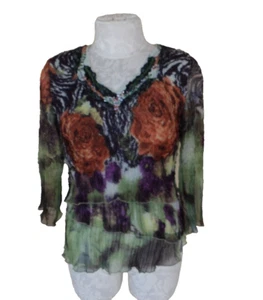 Alberto Makali Top Women's XL Crinkle Wearable Art Tunic Blouse Shirt Pullover - Picture 1 of 11