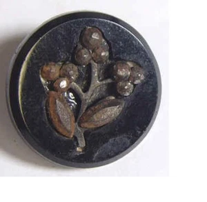 Rare antique Leo popper black glass groove cut steel sculpture button 44129 - Picture 1 of 4