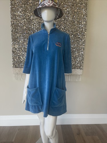Abito originale Gucci logo ricamato petto blu reale velluto adatto a S M