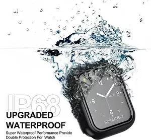 Waterproof Protective PC Face Cover Built-in Glass Film for Apple Watch 8 7 6 SE - Picture 1 of 15