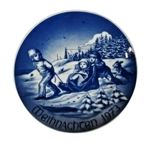 A Bareuther Bavaria Weihnachten Weihnachtsteller 1973 Kinder Schlittenfahren - Bild 1 von 5