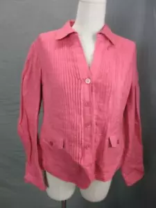JONES NEW YORK SIZE 8P WOMENS PINK 100% LINEN LONG SLEEVE BUTTON-UP SHIRT T178 - Picture 1 of 7