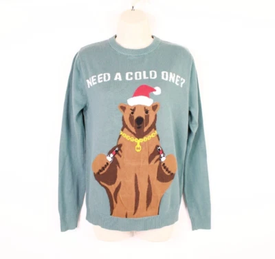 Mossimo Christmas Sweater Mens Small Need A Cold One Beer Bear Ugly - Image 1 of 4