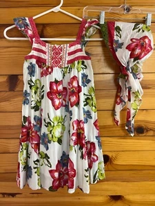 Catimini Floral Sundress with Bonnet EUC Girls Dress & Hat Size 6 - Picture 1 of 7